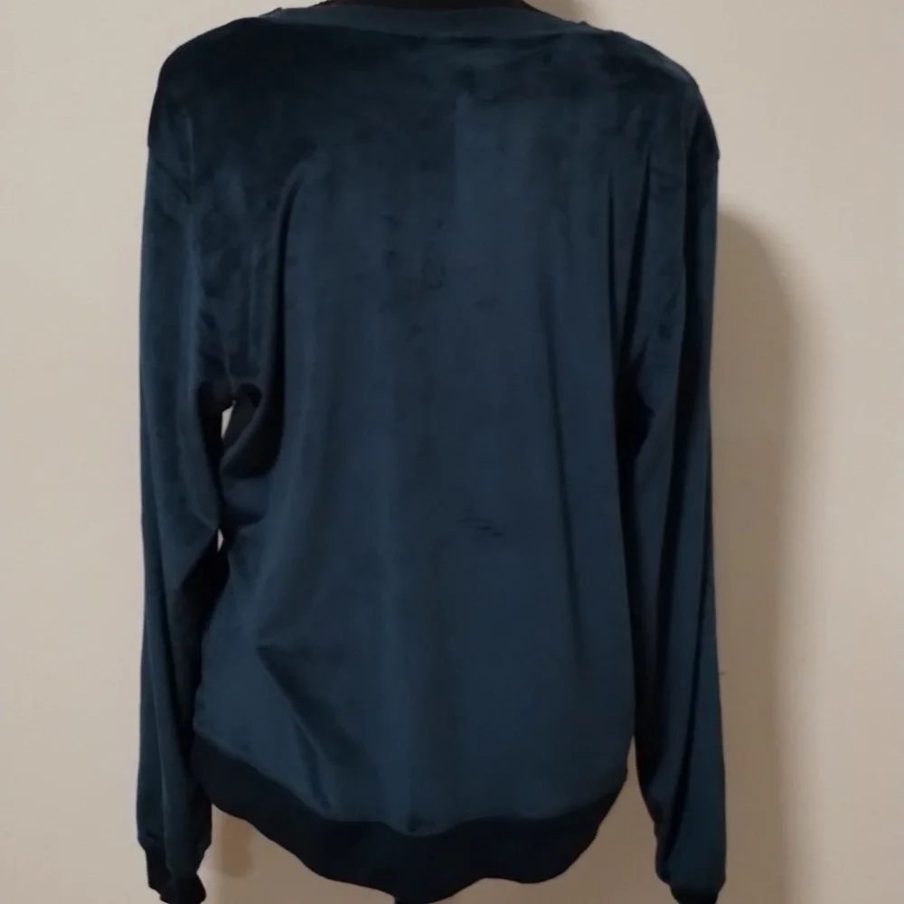 Honeydew velour pullover scoop neck sweater emerald green blue Sz XL